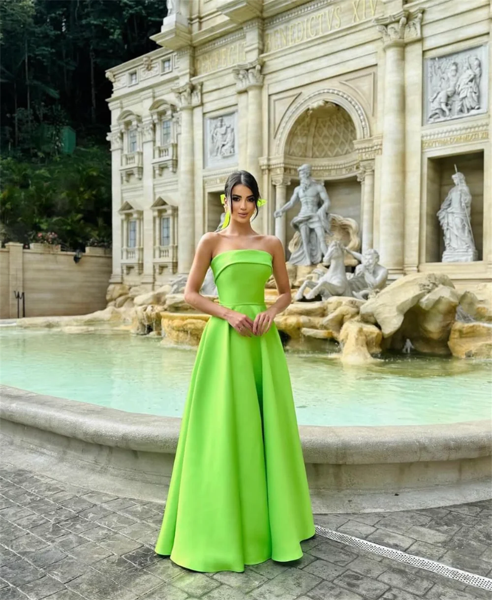 Annie vestido de cetim verde, sem alças, elegante, linha a, formal, para mulheres, 2024