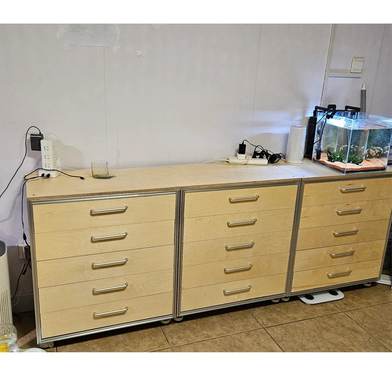 

Nordic simple modern aluminum profile solid wood side cabinet