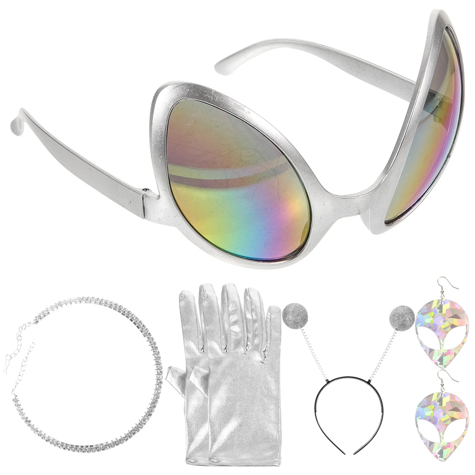 1 Set Party Stirnband Brille Handschuhe Halskette Ohrringe Cosplay Kostüm Zubehör Alien Antenne Requisiten Festival Event