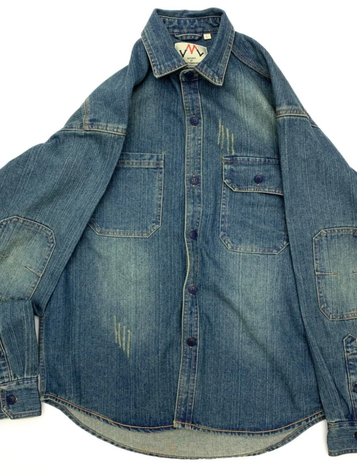 Heavyweight Washed Denim Shirt Men's Ameika Style Spring Autumn Loose Fit Large Size Casual Vintage Japanese Style Jacket