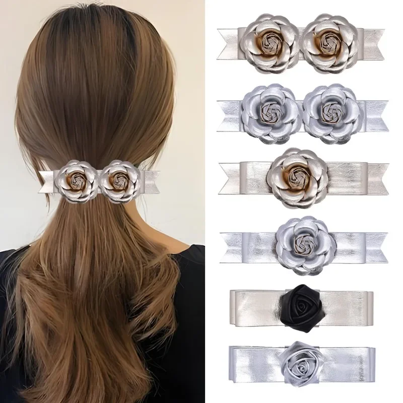 

Retro Leather Bow Hair Clips for Women Fashion Camellia Flower Hairpins Spring Clip Bridal Bridesmaid Wedding Hair Accessories