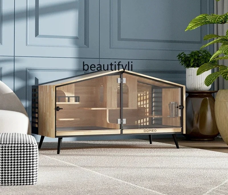 Barn Pet Villa Panoramic Transparent Totoro Rabbit Pet Cage Cabinet Solid Wood Villa