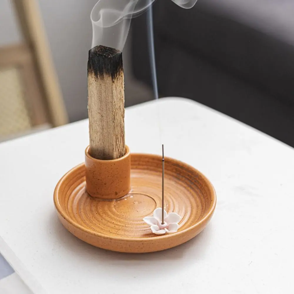 European Style Ceramic Aromatherapy Furnace Simple High-grade Round Sacred Wood Stand Unique Line Incense Holder Outdoor