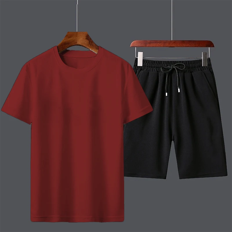 Men's new Summer Suit 2024 Casual T-shirt + Shorts Suit Men's Tracksuit Solid color tracksuit loose suit