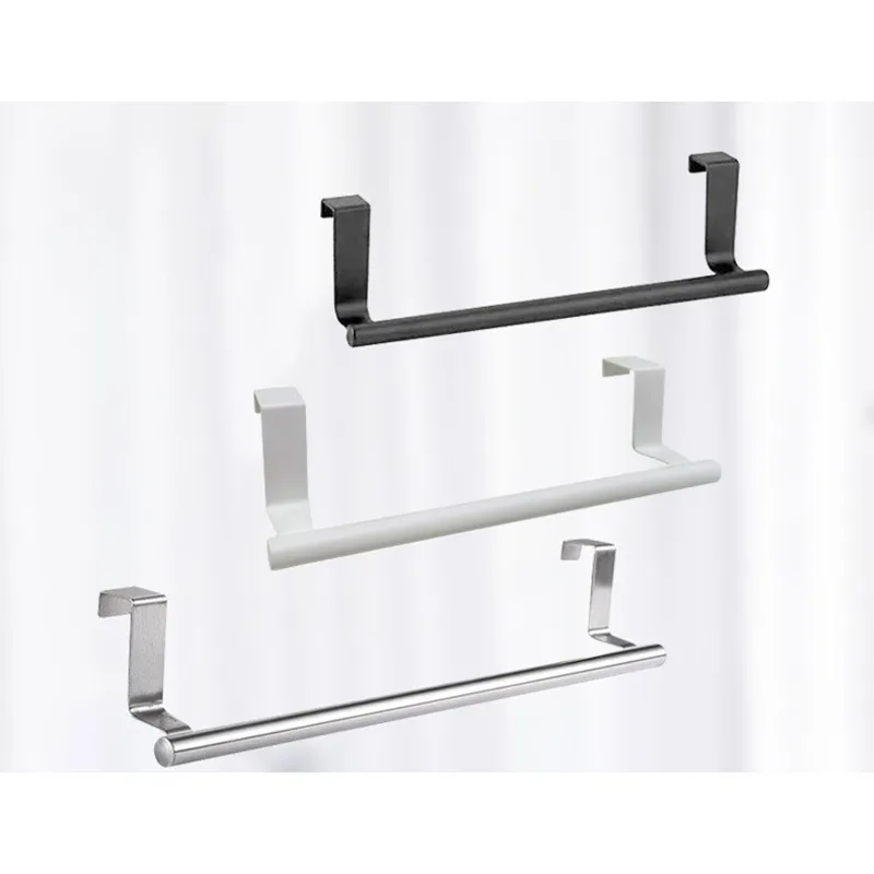 

No Drill Stainless Steel Towel Bar - Single Rod Bathroom Organizer for Cabinets/Shower, Rustproof Wall Mount Shelf