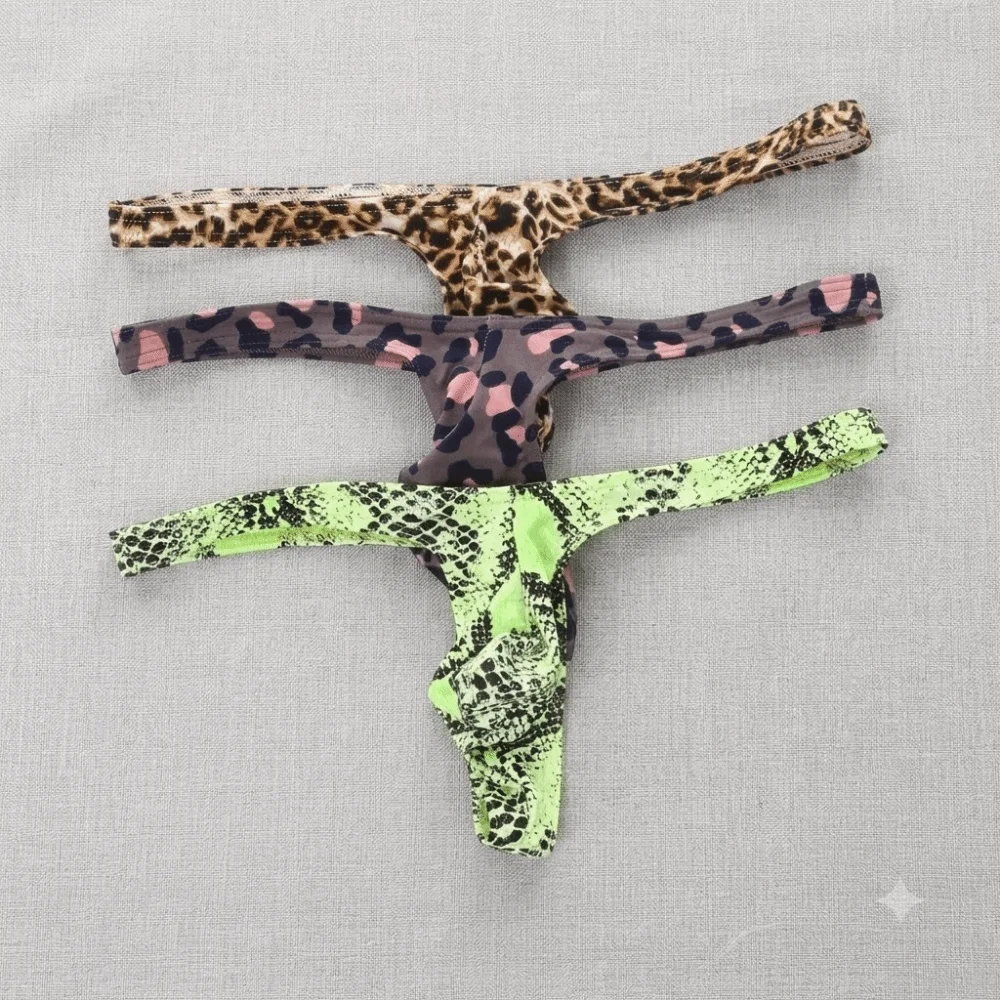 High Elasticity T-back Leopard Thong U Bulge Pouch Lingerie Leopard Print Briefs Low Waist Male Underwear Daily Wear