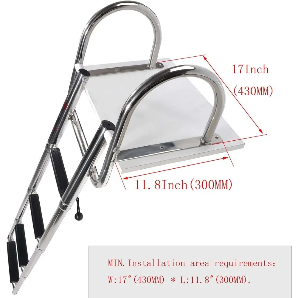 Telescoping Rear Entry Inboard Ladder, Heavy Duty Custom Swim Deck Ladder with Wider Pedal and Handrails (4 Steps)