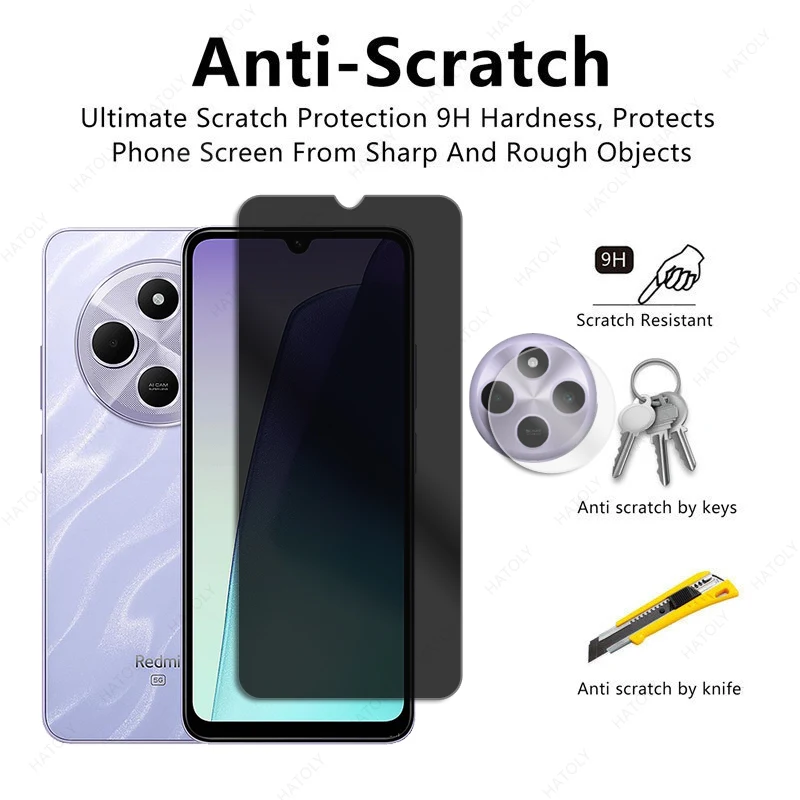 Protecteur d'écran de confidentialité pour Xiaomi, verre anti-absorbe ouissement pour Redmi 14R, protecteur d'objectif d'appareil photo pour Redmi A4, 14C, verre anti-espion pour écouteurs C75