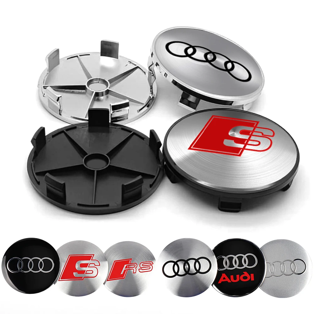 60/63/68mm 4PCS Car Wheel Hub Caps Emblem Badge Decoration for AUDI S RS A3 8P S3 A4 B6 B7 A6 C6 C5 A5 Q3 Q5 Q7 TT A2 A7 A8 Q2 R