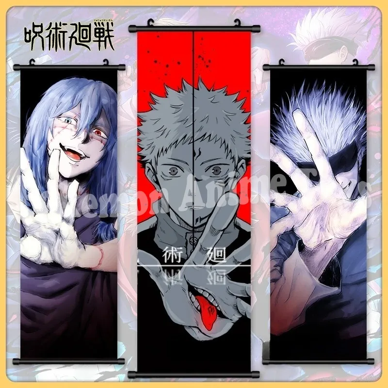 Hanging Jujutsu Kaisen Wall Art Ryomen Sukuna Scrolls Canvas Anime Pictures Gojo Satoru Painting Print Mahito Poster Home Decor