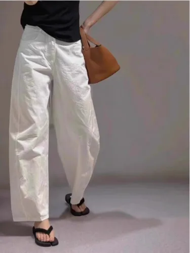 Pantalones blancos de algodón y lino, pantalones informales sueltos y perezosos, pantalones finos rectos de pierna ancha para primavera y verano para mujer