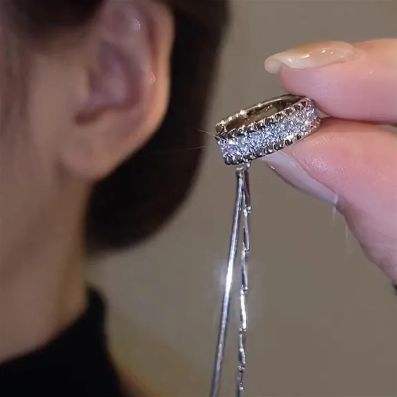 Vintage Silber Farbe Kristall Ohr Clip Für Frauen Mode Lange Quaste Ohrring Runde Ohr Manschette Hochzeit Schmuck Geschenke