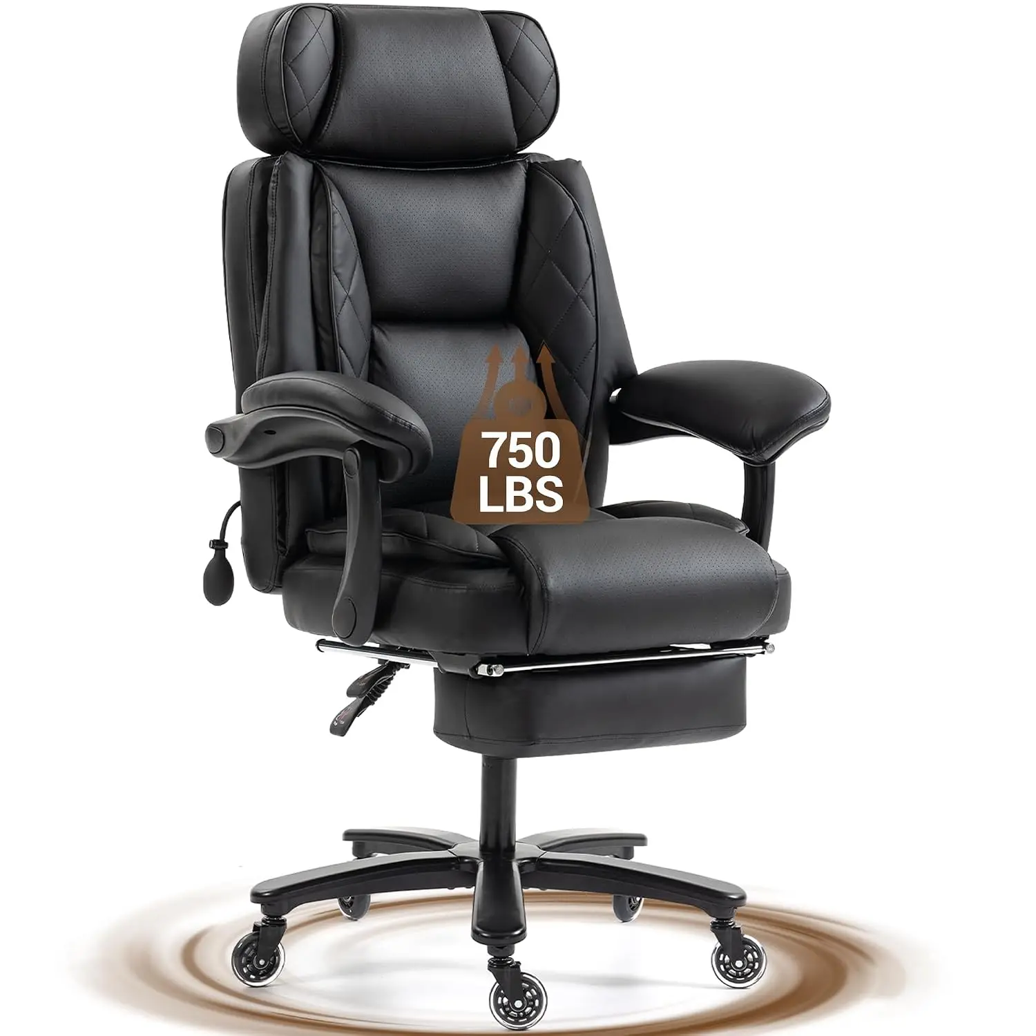 750 LBS Big and Tall Executive Home Office Chair w/Footrest, Black | PU leather, Built for Heavy People, Lumbar, Customized