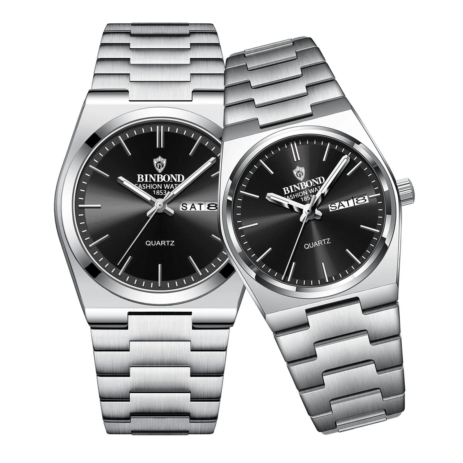 BINBOND Couple Watches 102cp 2Pcs Simple Fashion Original Quartz Watch for Lover Anniversary Gift Waterproof Luminous Date Week