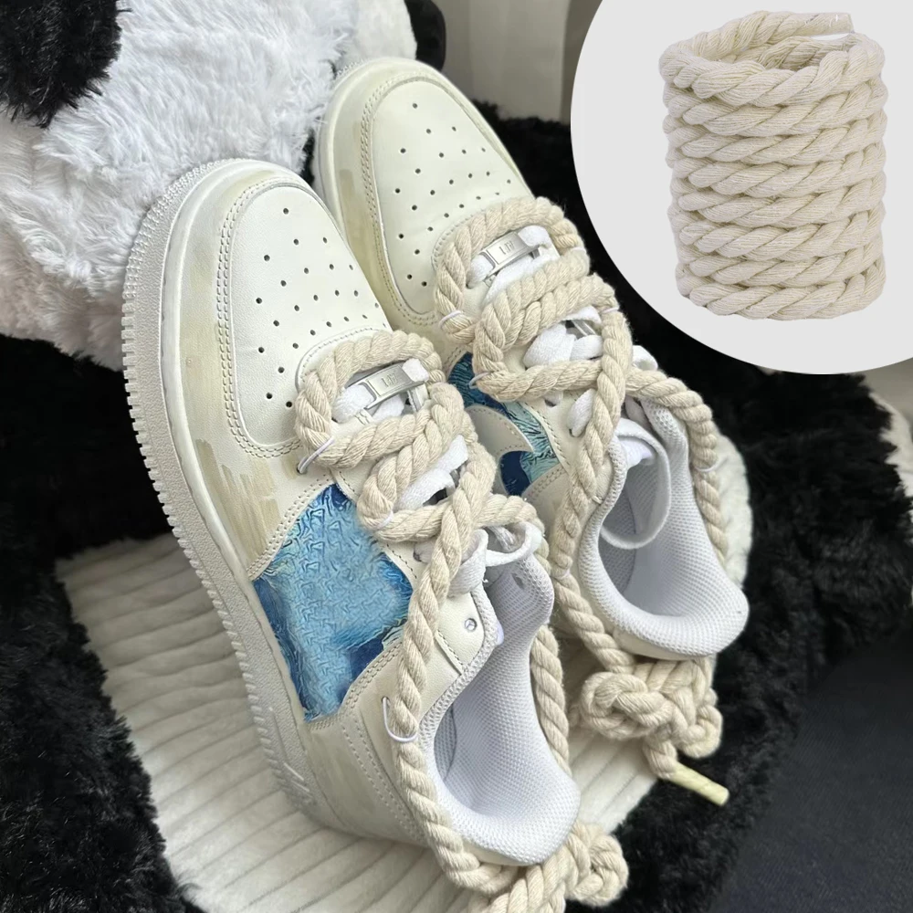 Bold Cotton Linen Twist Weave Shoelaces solid Color Rope Shoes Laces Men Women Trendy Personality kpop Sport Casual Shoestring