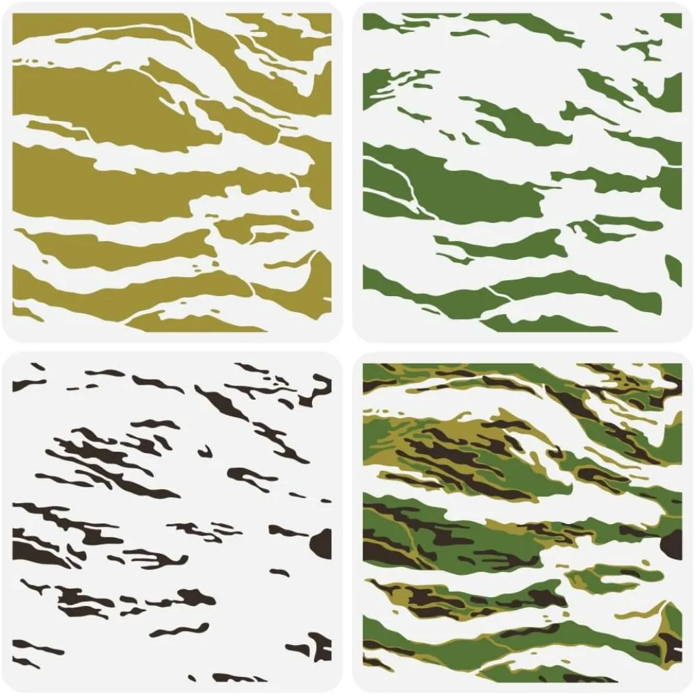 3 Pcs Layered Tiger Stripe Camouflage Stencil 11.8x11.8 inch Animal Print Stencils for Painting Plastic Tiger Stripe Patterns