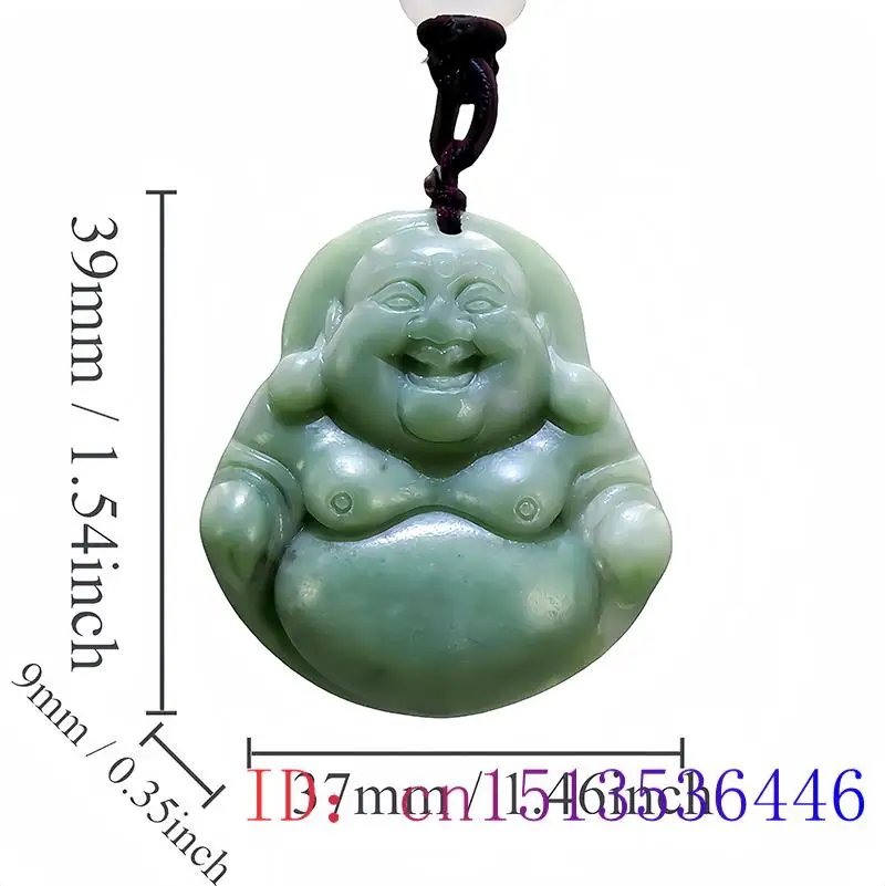 Green Natural Real Jade Maitreya Buddha Pendant Necklace Stone Accessories Talismans Chinese Gemstones Carved Jewelry Luxury