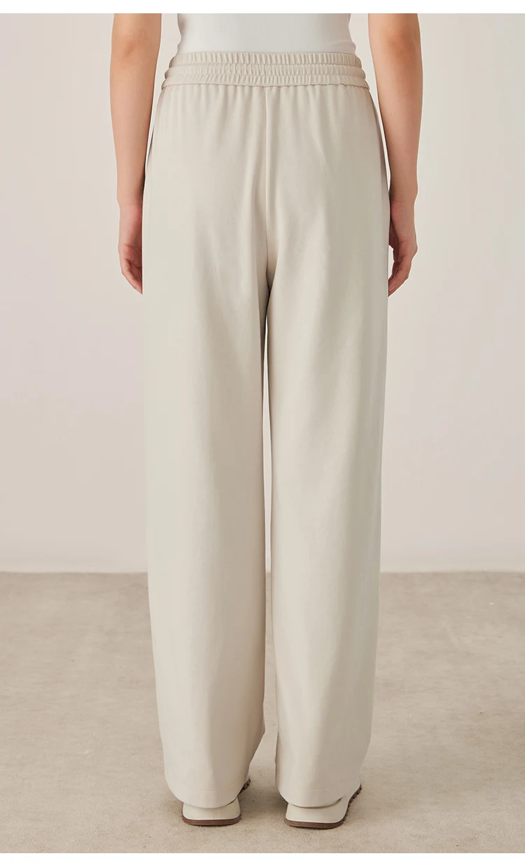 KW7523321 Women's Wide Leg Cotton Blend Pants Drawstring Elastic Waist Trousers with Side Pockets