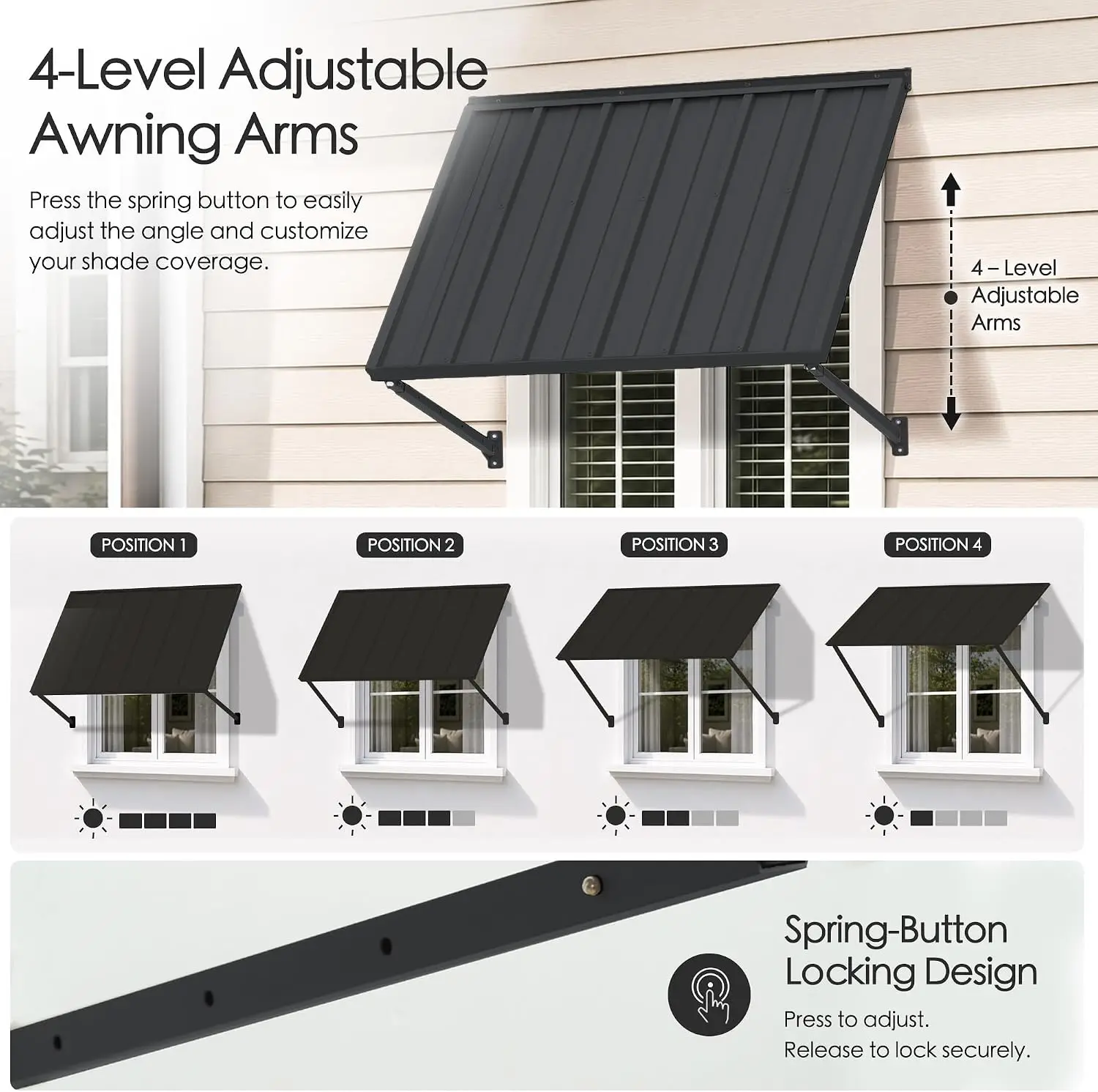 Adjustable Door Window Awning 4-Level Tilt 42