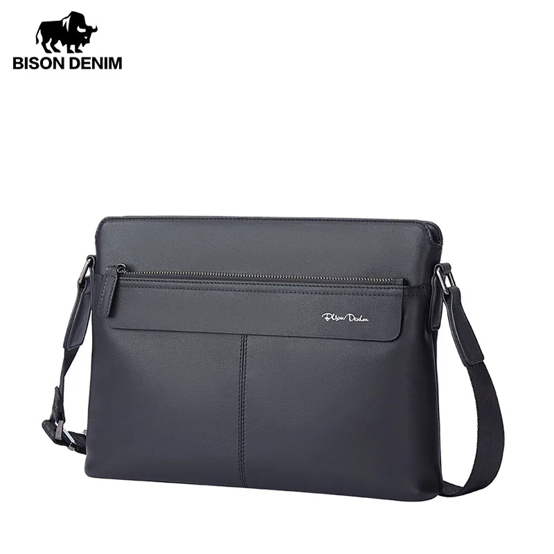 BISON DENIM Genuine Leather Men Shoulder Bag High Quality Cowhide Crossbody Bag for Men Business Messenger Bags 2023 New