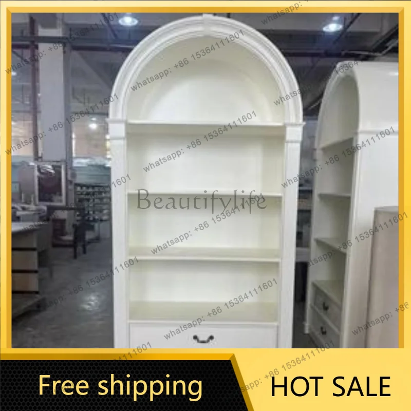 Zj. American solid wood light luxury floor small bookshelf decorative wine cabinet French retro arch