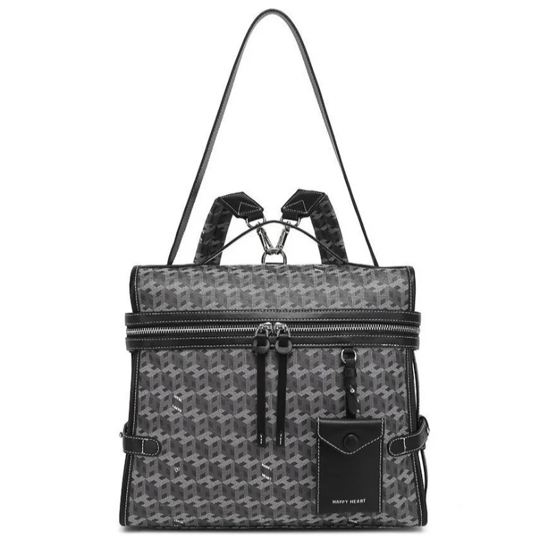 Geometric Printed Backpack Women New Large Capacity Fashion Multi-functional Handbag Trend Casual Luxury Shoulder Bag with Pouch