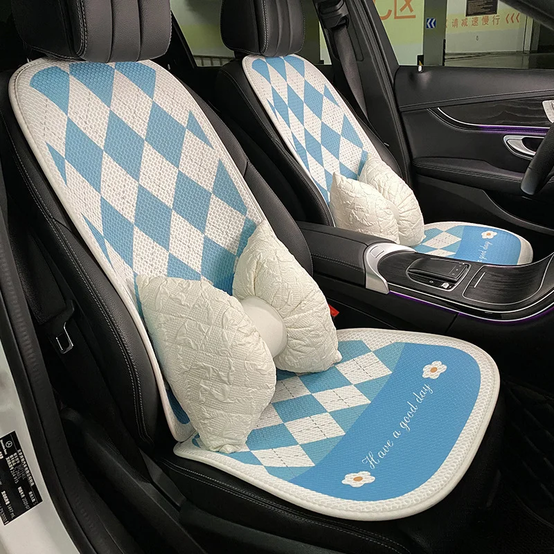 Car Cushion Four Seasons Premium Simple Diamond Grid Summer Ice Silk Breathable Car Seat Cushion Car Supplies