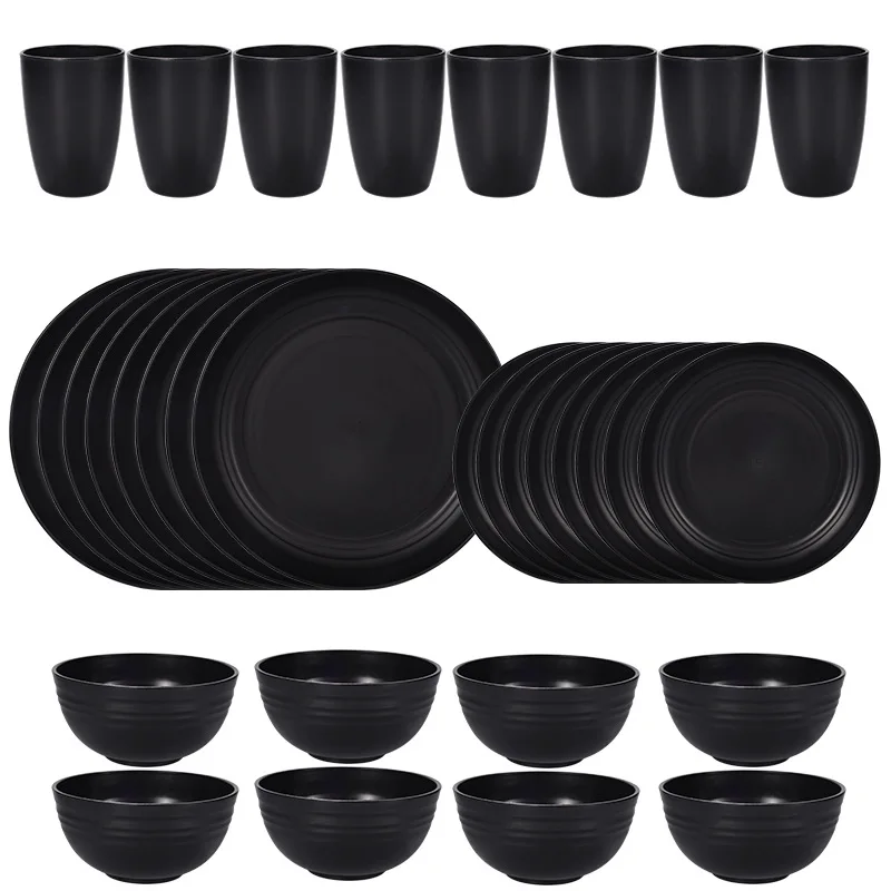 Assiette en paille de blé, bol et tasse, ensemble de 32 pièces, assiette domestique, assiette centrale, tasse, ensemble de vaisselle, micro-ondes disponible