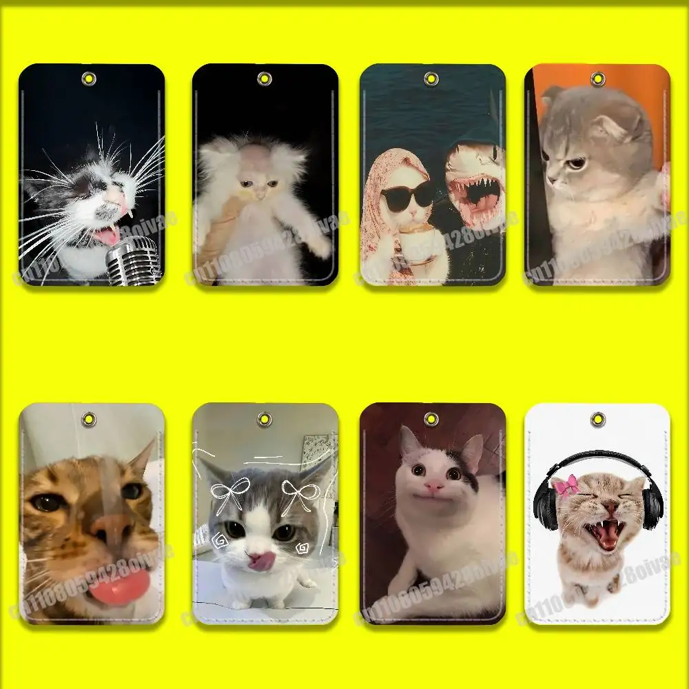 

Lovely Cat Pet Funny For ID Clips Credit Bank Subway Card Holder Sleeve Storage Bag PU Leather Keychain