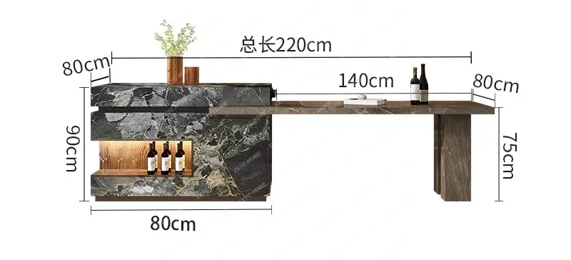 A High-end luxury stone rock slab island dining table integrated household retractable open kitchen western kitchen guide