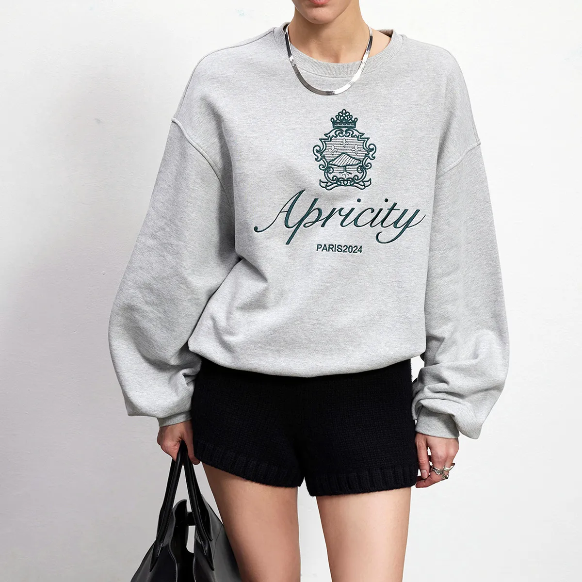 American Retro Style Embroidered Crewneck Pullover 2024 Autumn New Cotton Thick Warm Sweatshirts Women Street Fashion Jumpers