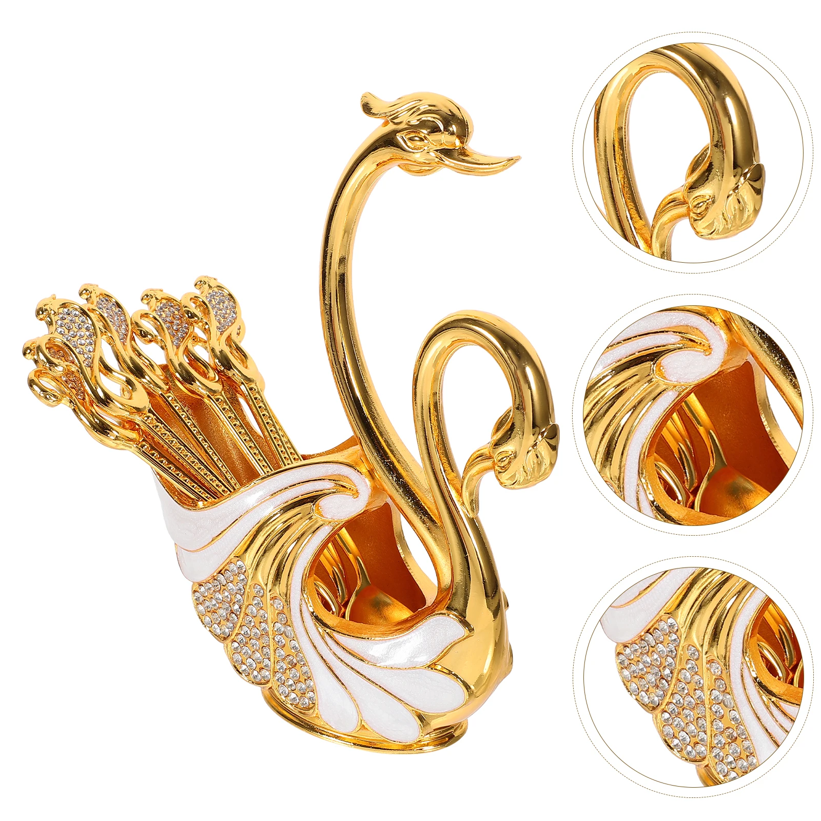 

1 Set Metal Coffee Spoon Swan Molding Organizer Set For Dessert Sugar Stirring Spoons Kitchen Utensils Storage Rack Condiment