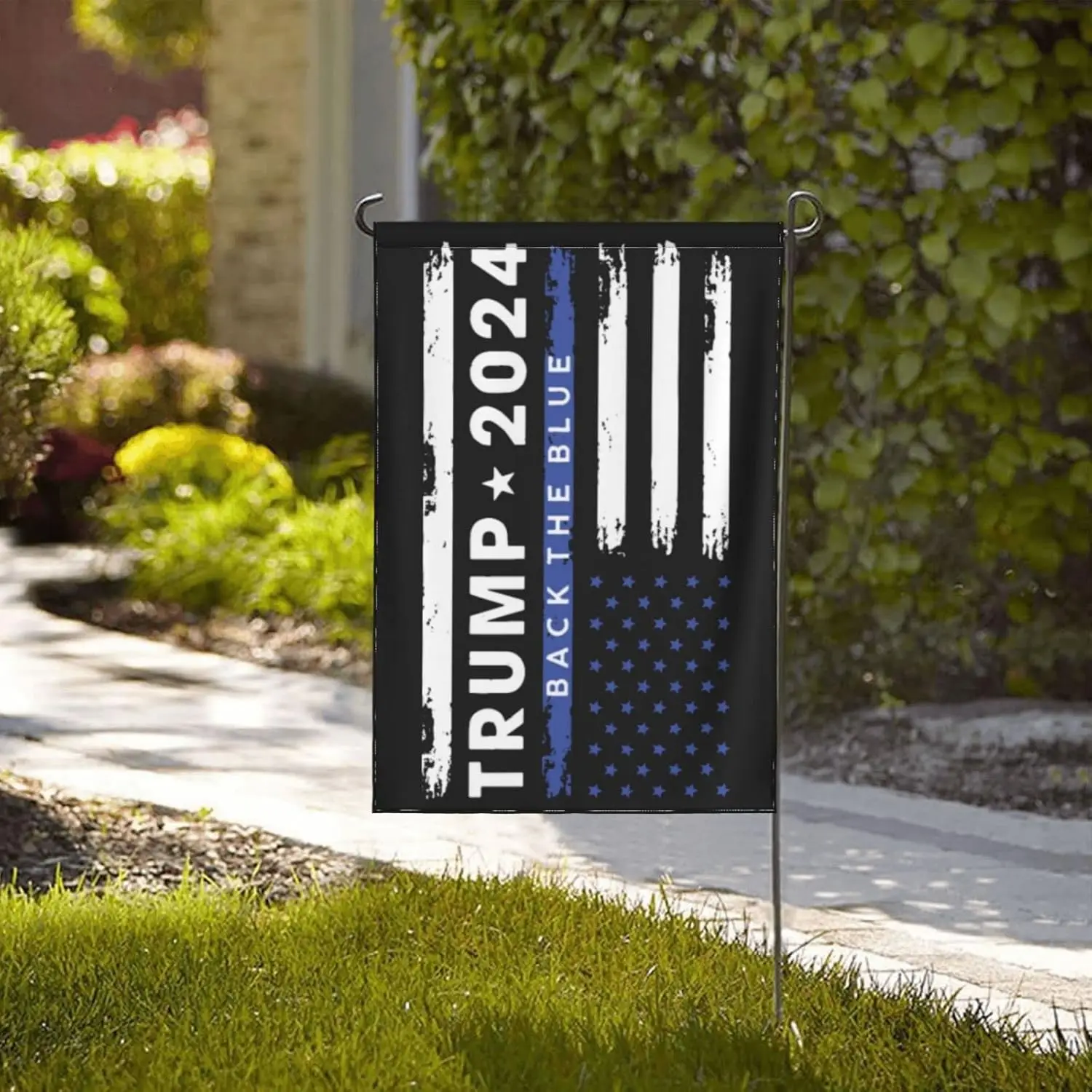 12x18 Pro Trump 2024 Back The Blue Thin American Blue Line Garden Flag Double Sided Thin America Blue Line Yard Flag Gift For Po