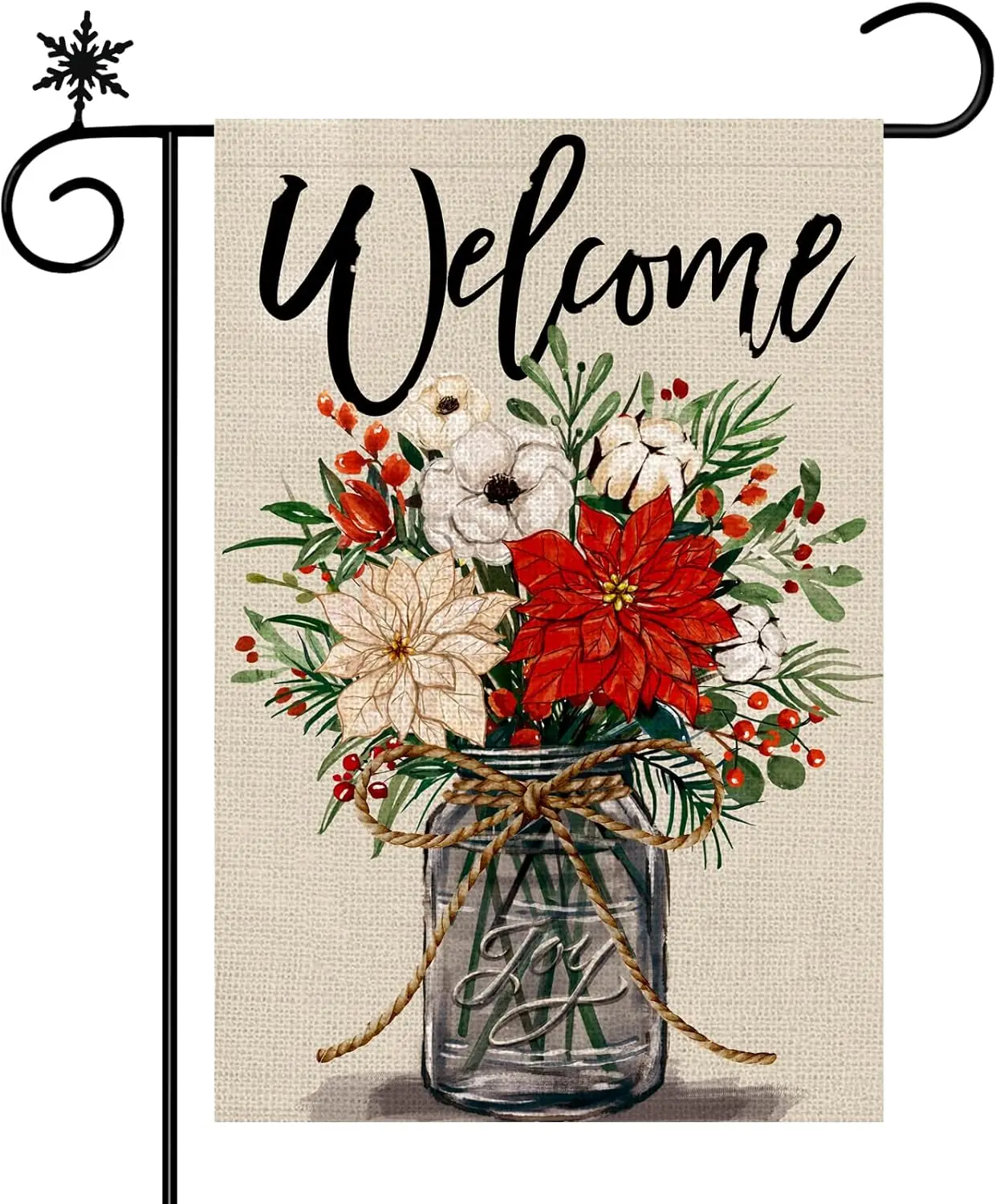 Christmas Garden Flag,Poinsettia Welcome Double Sided Winter Holiday Decoration Yard Flag for Farmhouse Front Porch Lawn Winter