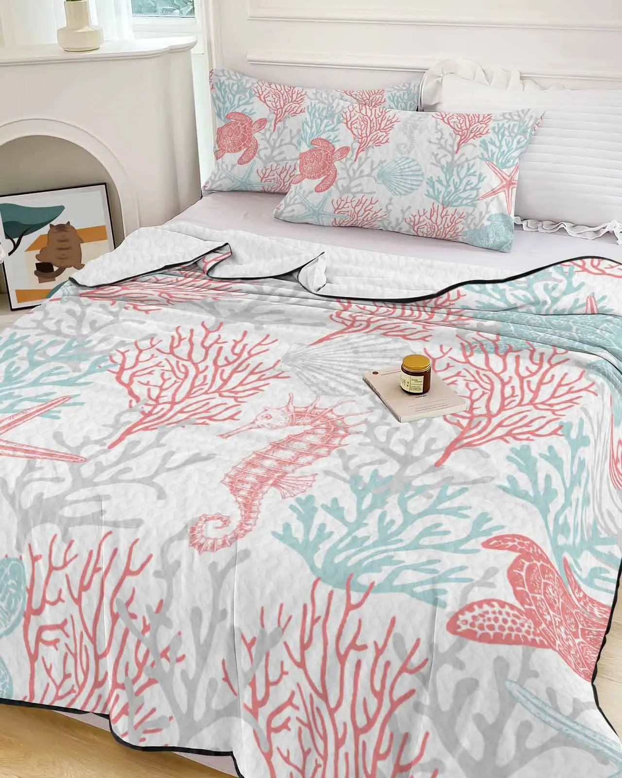 Summer Ocean Turtle And Sea Star Cooling Blankets Air Condition Comforter Lightweight Summer Quilt for Bed Soft Thin Quilt