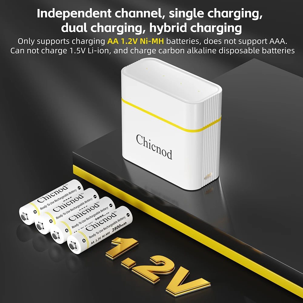

CHICNOD 1.2V AA 2800mAh Rechargeable Battery Charger Ni-MH Battery for Toys Game Mouse Remote Control Blood Pressure Monitor