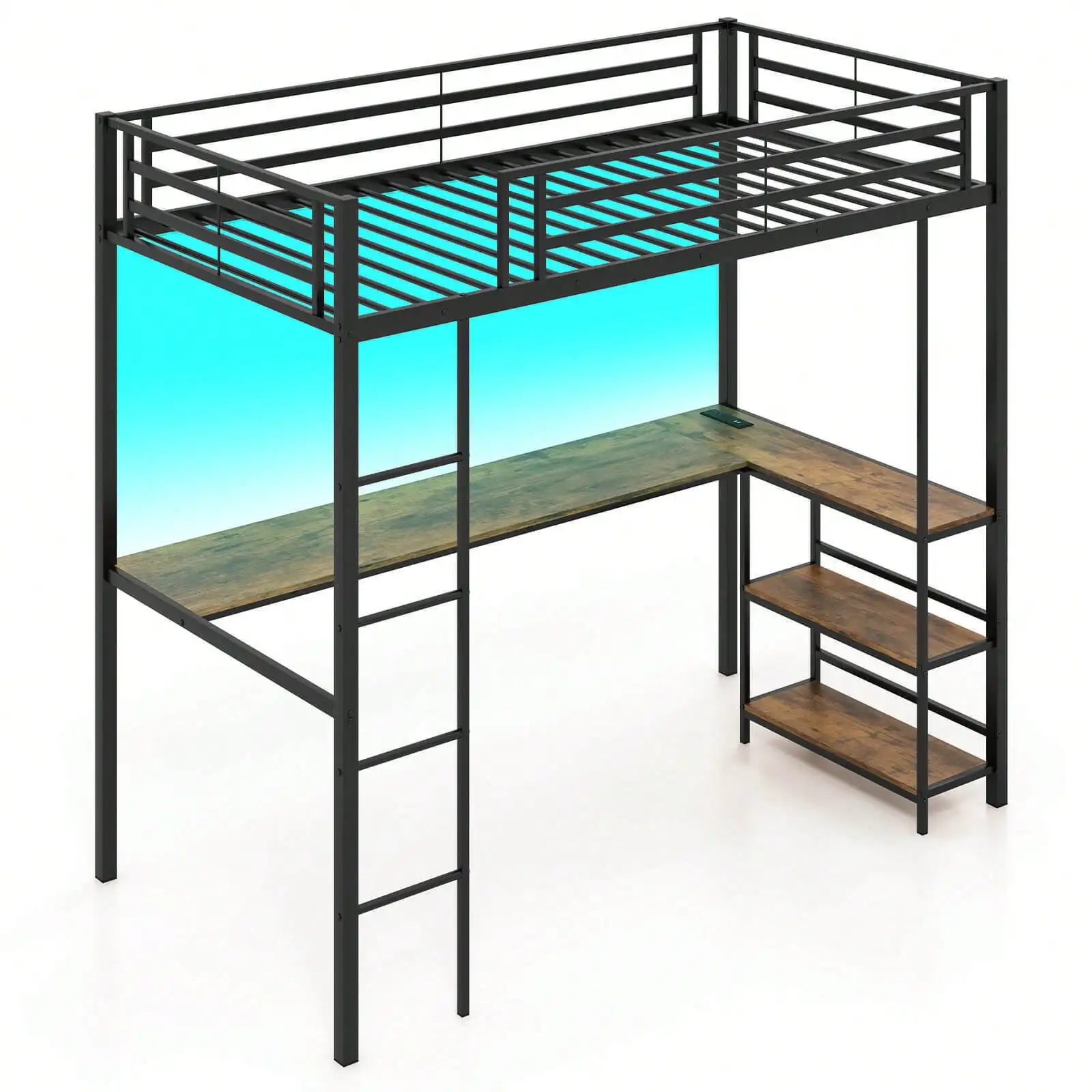 

Twin Size Bed Frame W/ Charging Station Upholstered Headboard 4 Drawers