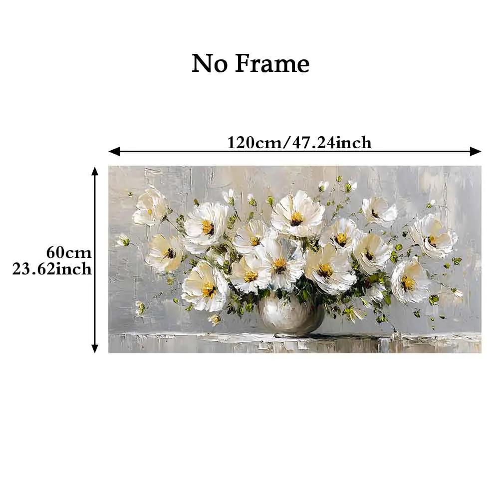 [2D Flat]1pc 23.62*47.24in/60*120cm UnFramed Canvas Wall Art Mural White Flower Bouquet Painting Home
