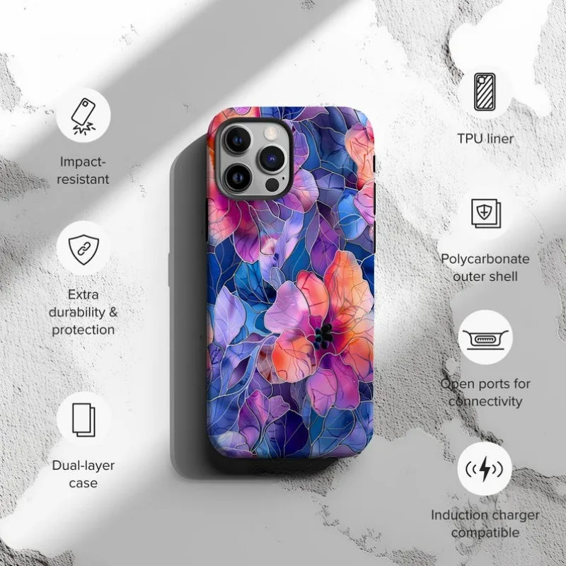 Vibrant Stained Glass Floral Phone Case For IPHONE 16 15PRO MAX 14 13 12 11 Acrylic TPU Two in one magnetic Phone Cases