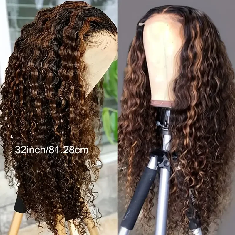 1B/30 أومبير براون باروكة من شعر طبيعي بدون صمغ قبل قطعها قبل قطع عميق مجعد موجة 5x5 HD الدانتيل الباروكة الأمامية مع شعر الطفل للنساء