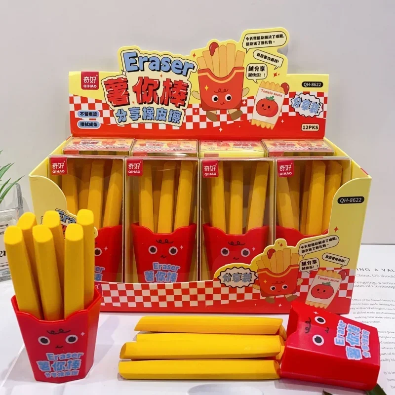 1 Box French Fries Chocolate Bar Shape Shared Package Cute Eraser Clean without Trace and Dandruff