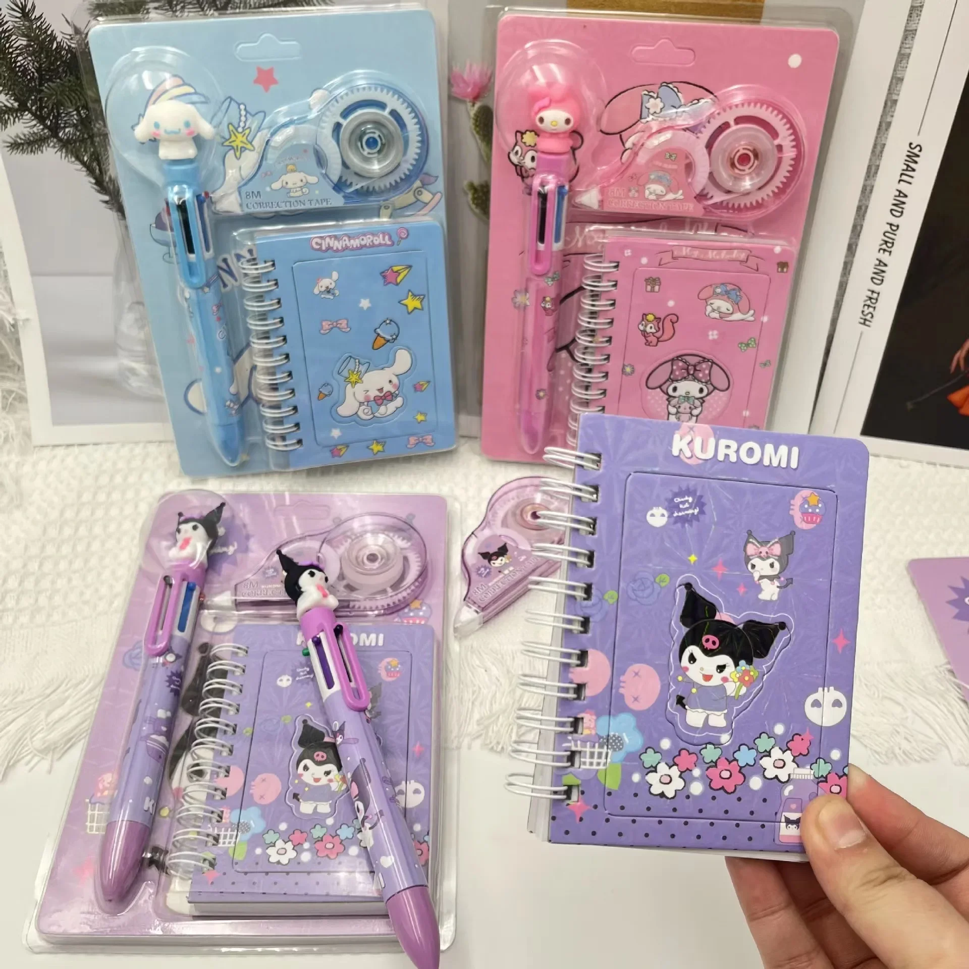 3Pcs/Set 6 Multicolored Cute Pens Sanrio mymelody Kuromi Cinnamoroll Cartoon notebook correction tape School Stationery Supply