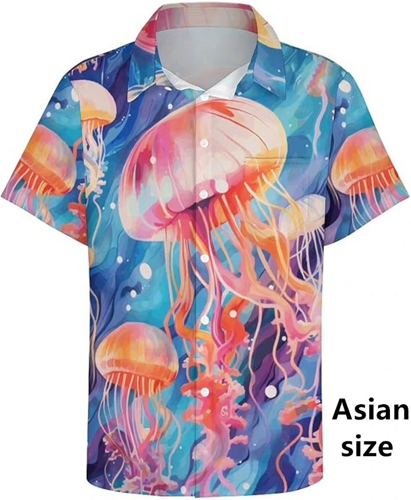 Hawaiian Shirts 3D Printed Jellyfish Pattern  Short Sleeve Shirt For Men Women Summer Casual Holidays Breathable Y2k Men Clothes