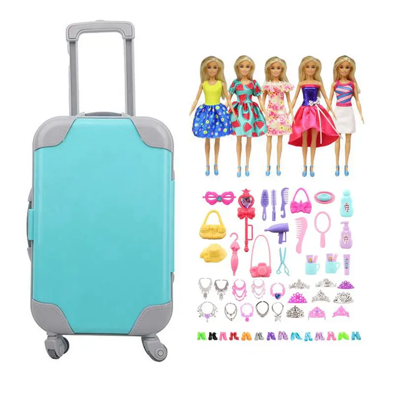 

Kawaii 53 Items / Lot Kids Toys Fashion Doll Dress Miniacture Doll House Accessories Mini Trunk Shoes For Barbie DIY Game Gift