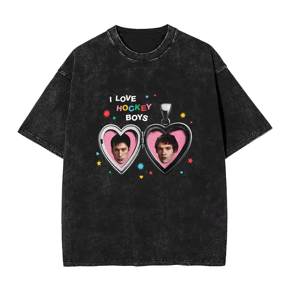 I Love Hockey Boys Heated Rivalry Washed T-shirt Shane Hollander‌ Ilya Rozanov Hollanov 2481 Graphic Tshirt Men Vintage T Shirts