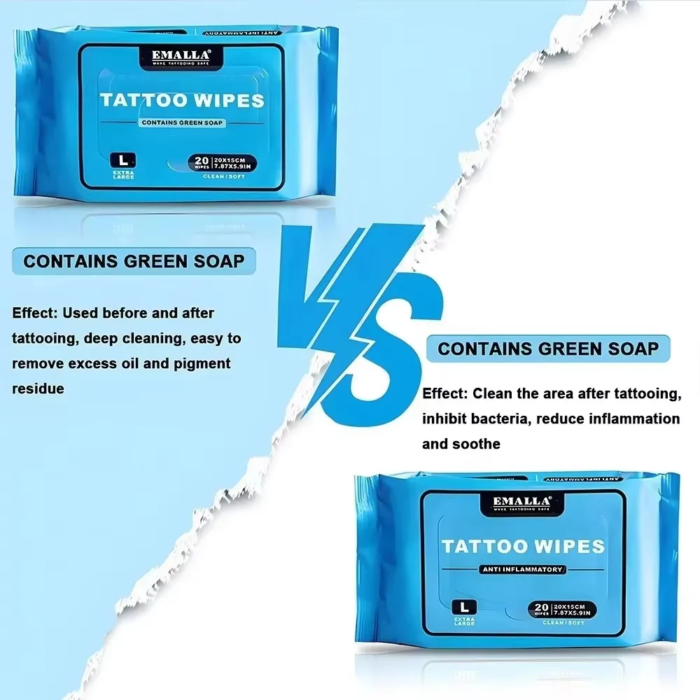 Emalla Tattoo Wipes with Tattoo Green Soap Wipes and Tattoo Cleaning AfterCare Wipes for During Tattooing Tattoo Supplies view 2