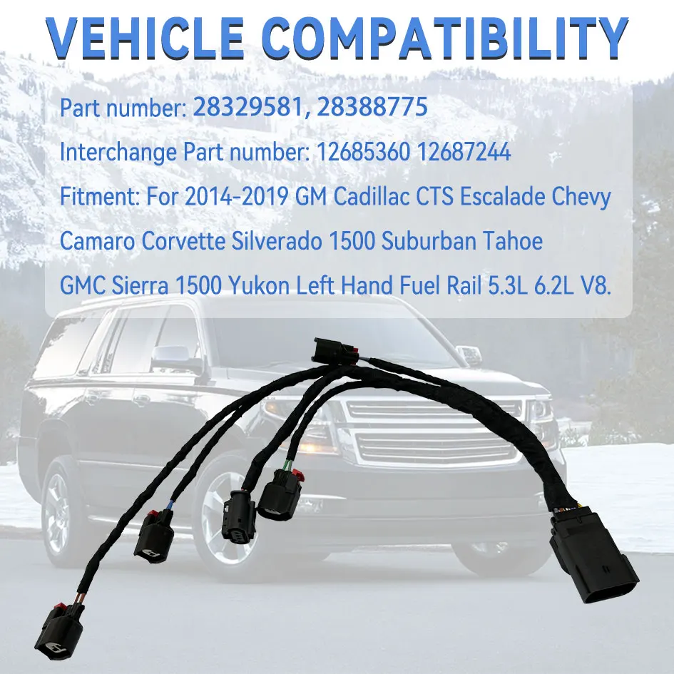 28329581 Fuel Injection Ignition Wire Harness For GM Left Hand Fuel Rail 5.3L 6.2L V8 Replace 28388775 12685360 12687244