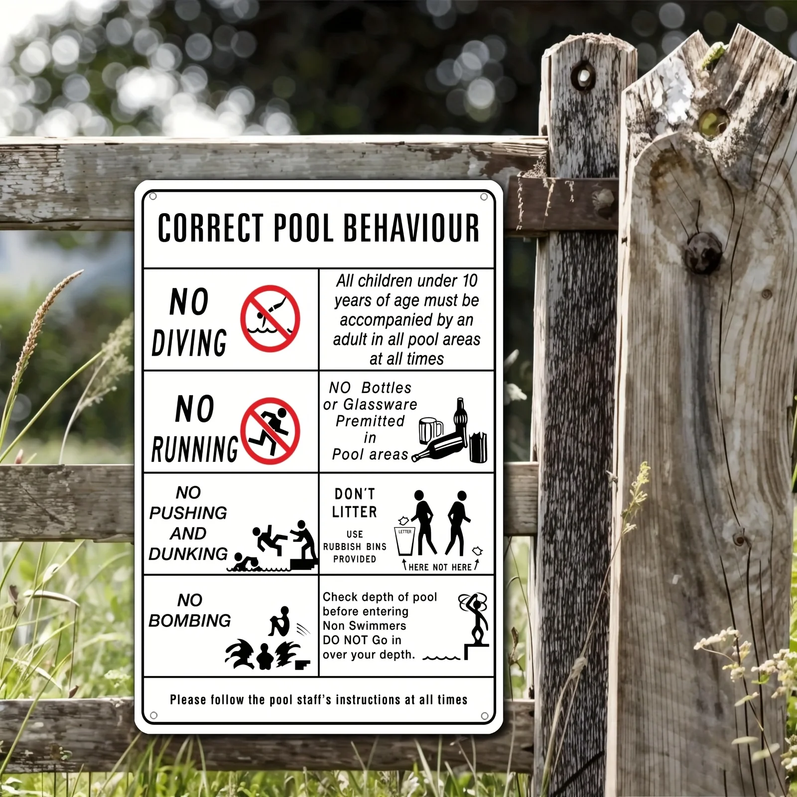Pool Safety Sign No Diving Running 8x12in Metal Outdoor Wall Art