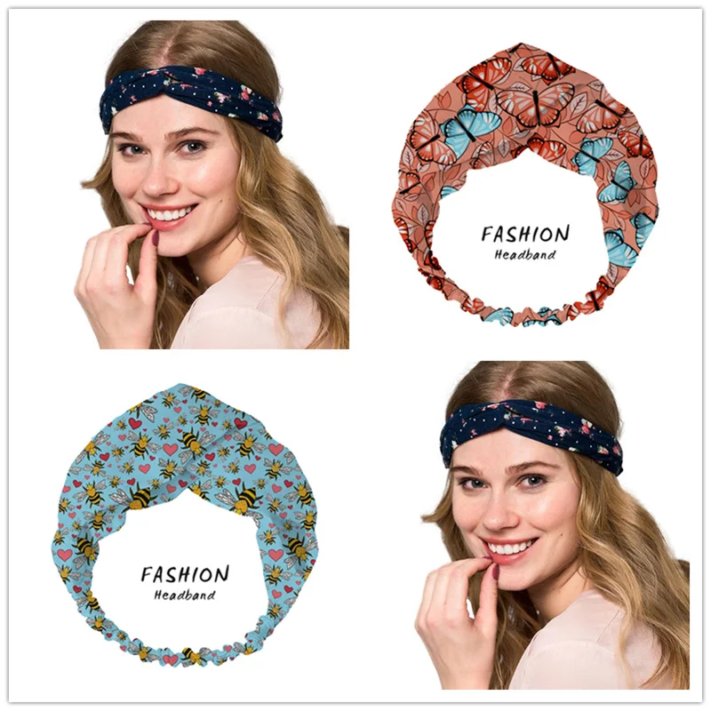 Butterflies Women Wasps Bohemian Hair Bands Print Headbands Retro Turban Bandage Bandanas HairBands Hair Accessories Headwrap