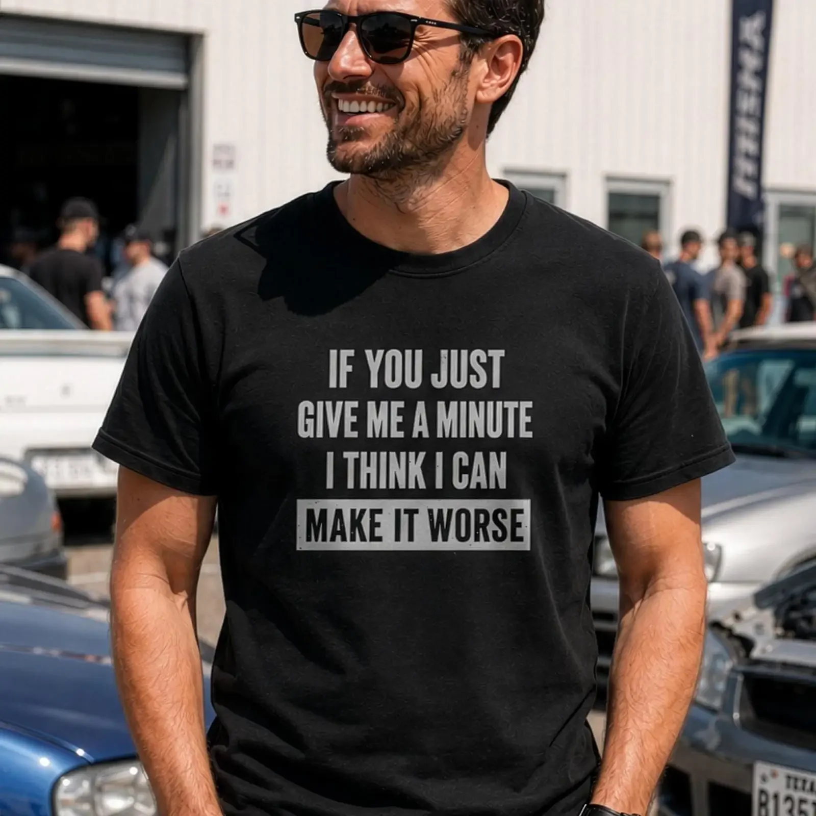 Give Me A Minute I Can Make It Worse T Shirt Funny Sarcastic for Men Self Deprecating Witty Novelty Humor Top vintage Washed